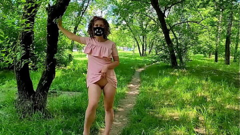 Nude Girl Strolls Along Rural Pathway