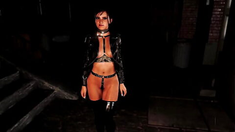 Submissive whore Ellie Williams dancing half naked on dirty street for cash